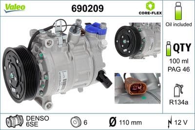 Compresor, aire acondicionado VALEO 690209