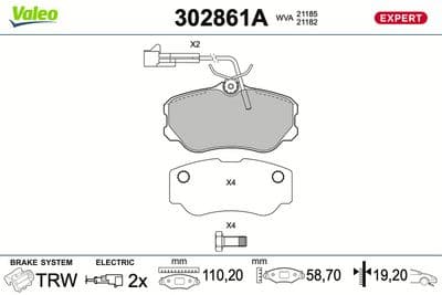 Juego de balatas de freno VALEO 302861A