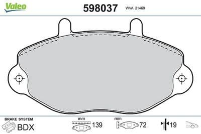 Juego de balatas de freno VALEO 598037