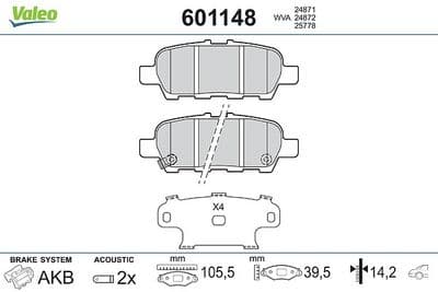 Juego de balatas de freno VALEO 601148