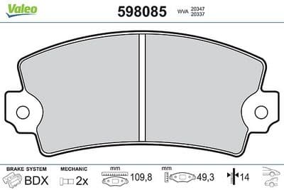 Juego de balatas de freno VALEO 598085
