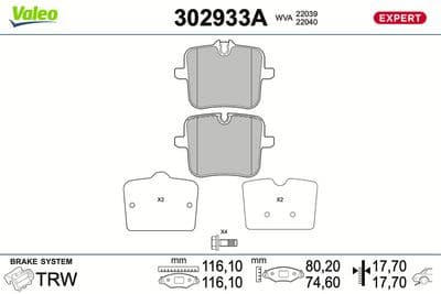 Juego de balatas de freno VALEO 302933A