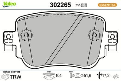 Juego de balatas de freno VALEO 302265
