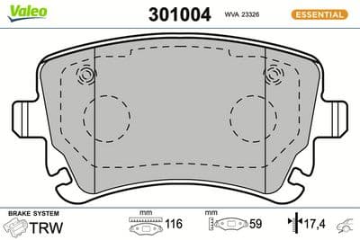 Juego de balatas de freno VALEO 301004