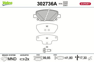Juego de balatas de freno VALEO 302736A