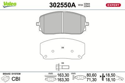 Juego de balatas de freno VALEO 302550A