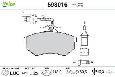 Juego de balatas de freno VALEO 598016
