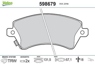 Juego de balatas de freno VALEO 598679