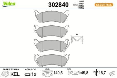 Juego de balatas de freno VALEO 302840