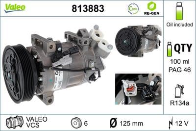 Compresor, aire acondicionado VALEO 813883