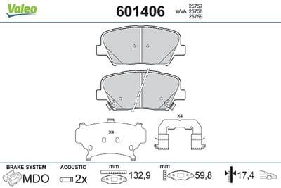 Juego de balatas de freno VALEO 601406