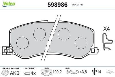 Juego de balatas de freno VALEO 598986