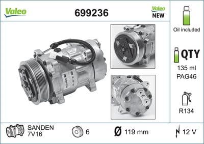Compresor, aire acondicionado VALEO 699236