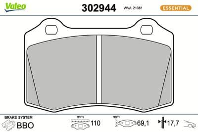 Juego de balatas de freno VALEO 302944