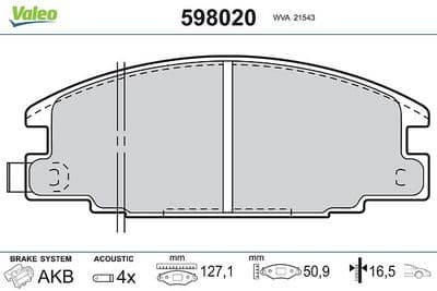 Juego de balatas de freno VALEO 598020