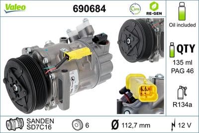 Compresor, aire acondicionado VALEO 690684