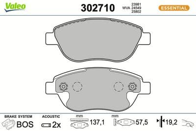 Juego de balatas de freno VALEO 302710