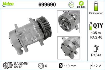 Compresor, aire acondicionado VALEO 699690