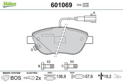Juego de balatas de freno VALEO 601069