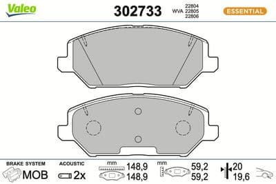 Juego de balatas de freno VALEO 302733