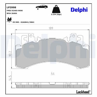 Juego de balatas de freno DELPHI LP3998