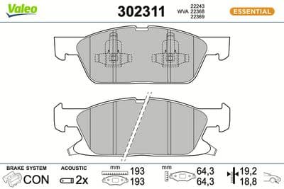 Juego de balatas de freno VALEO 302311
