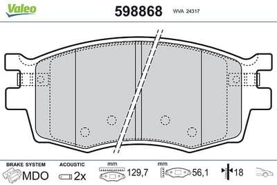 Juego de balatas de freno VALEO 598868