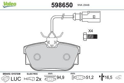 Juego de balatas de freno VALEO 598650