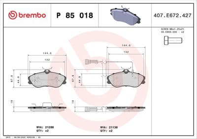 Juego de balatas de freno BREMBO P 85 018