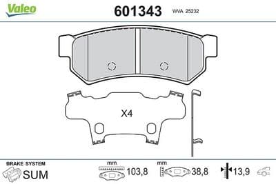 Juego de balatas de freno VALEO 601343