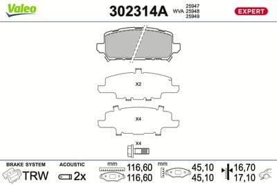 Juego de balatas de freno VALEO 302314A