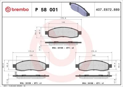 Juego de balatas de freno BREMBO P 58 001