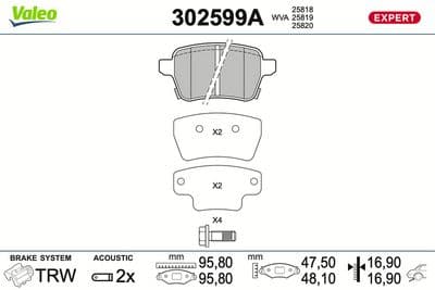 Juego de balatas de freno VALEO 302599A