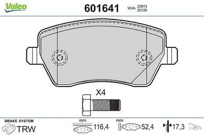 Juego de balatas de freno VALEO 601641