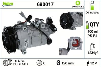 Compresor, aire acondicionado VALEO 690017
