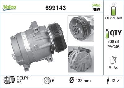 Compresor, aire acondicionado VALEO 699143