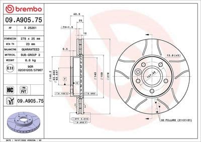 Disco de freno BREMBO 09.A905.75