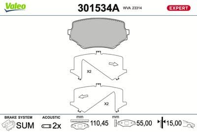 Juego de balatas de freno VALEO 301534A