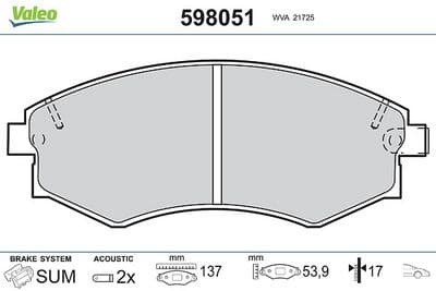 Juego de balatas de freno VALEO 598051