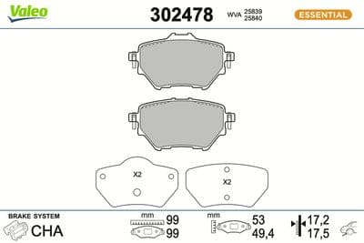 Juego de balatas de freno VALEO 302478