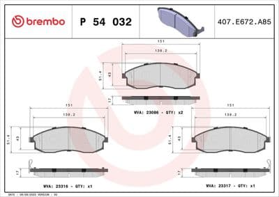 Juego de balatas de freno BREMBO P 54 032