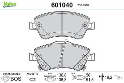 Juego de balatas de freno VALEO 601040