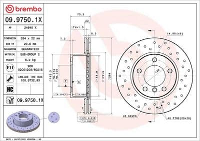 Disco de freno BREMBO 09.9750.1X