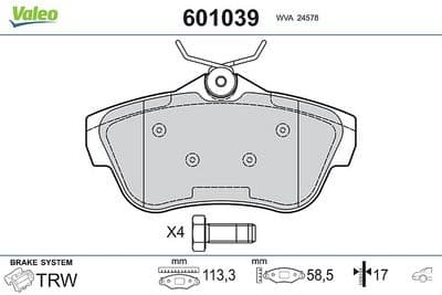 Juego de balatas de freno VALEO 601039