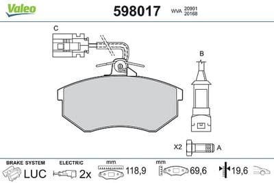 Juego de balatas de freno VALEO 598017