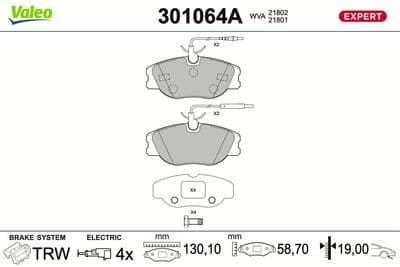 Juego de balatas de freno VALEO 301064A