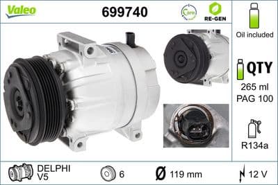 Compresor, aire acondicionado VALEO 699740