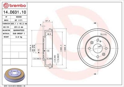 Tambor de freno BREMBO 14.D631.10