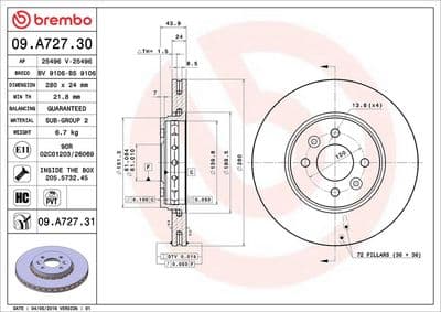 Disco de freno BREMBO 09.A727.30