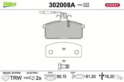 Juego de balatas de freno VALEO 302008A